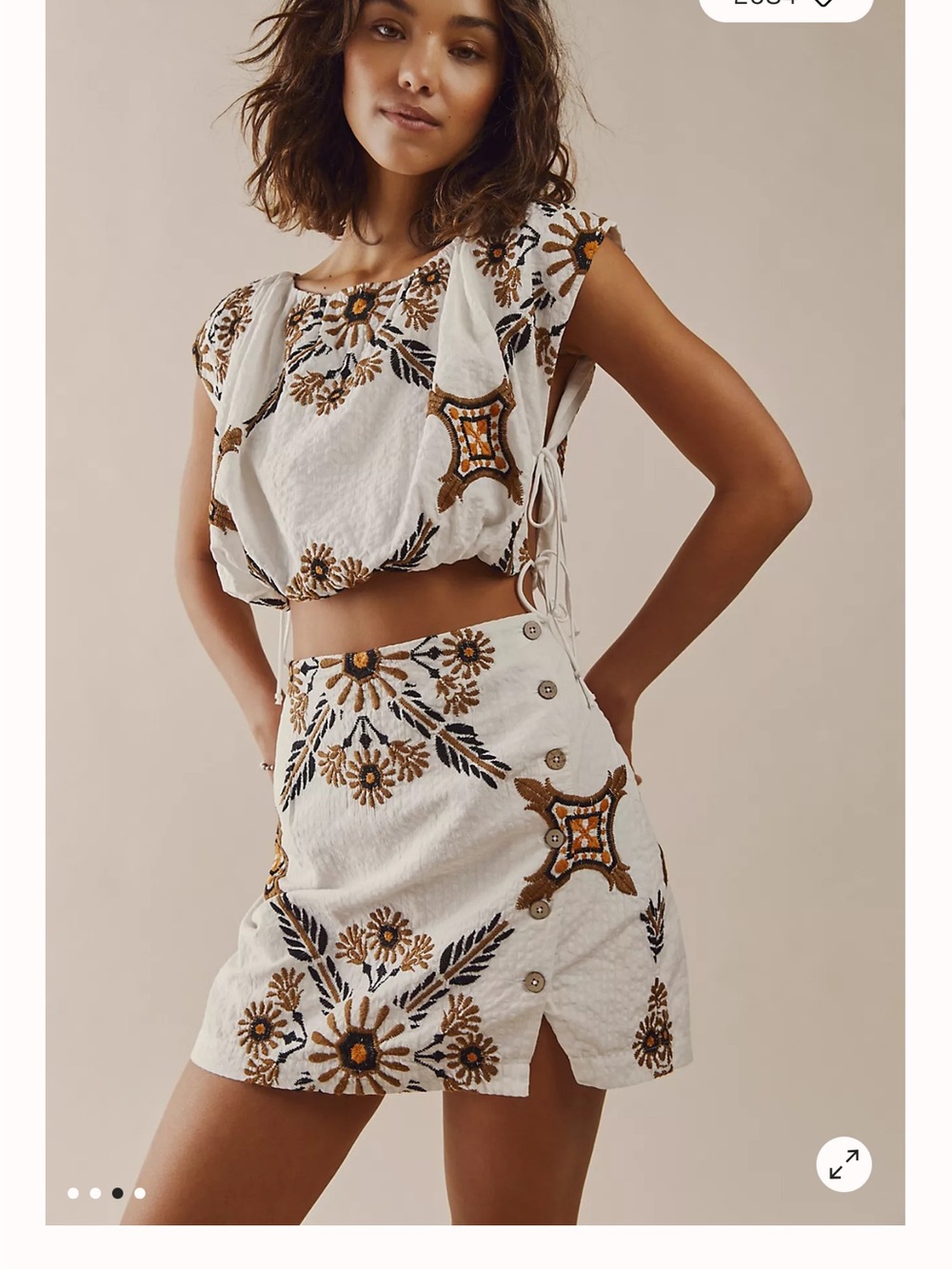 Free People Sardina Mini -Embroidered White,Brown and black. Sz 4